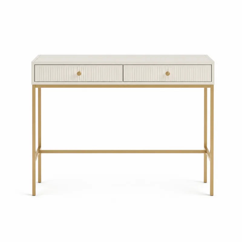 Konsola z dwoma szufladami kremowa MDF i stal malowana 100x30x75 cm