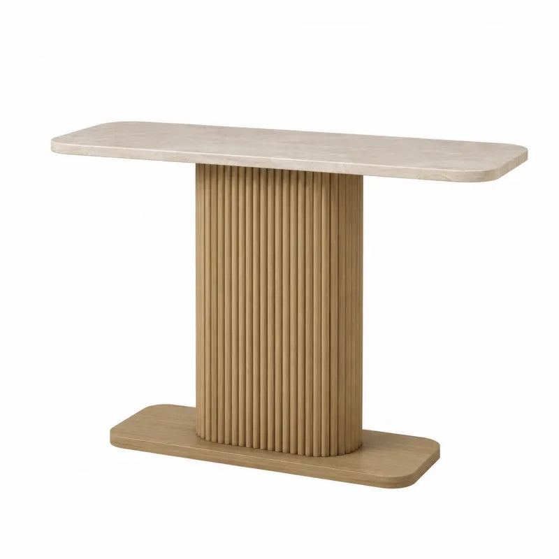 Konsola z marmurowym blatem 120 cm drewno beżowe