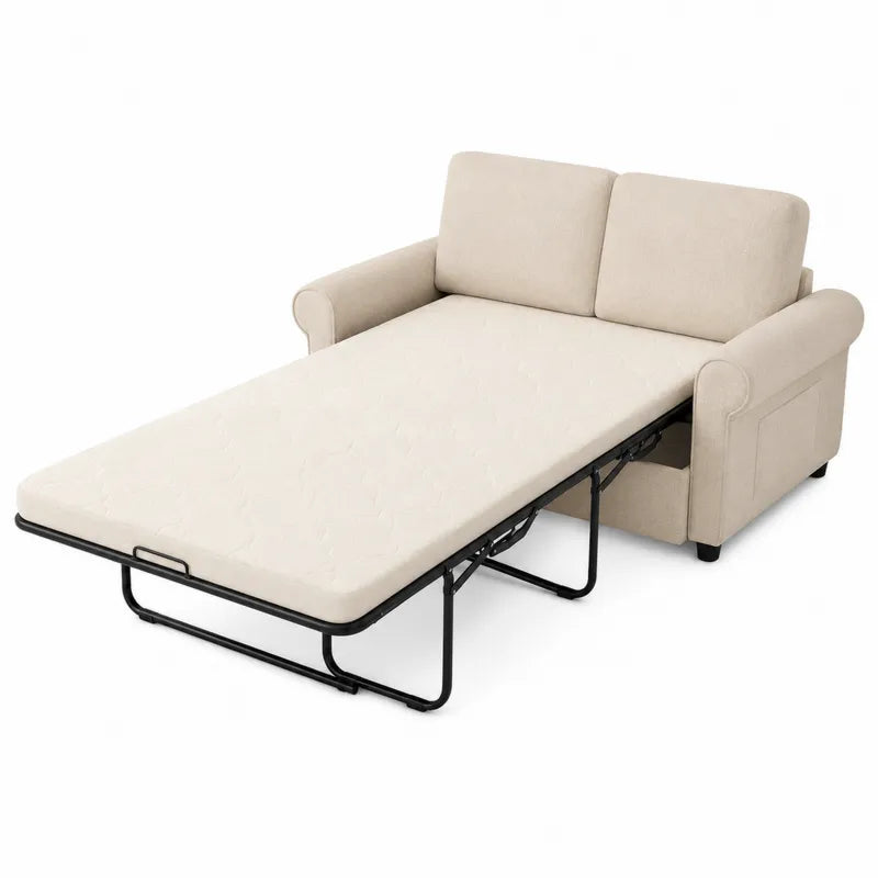 Rozkładana Sofa Dwumiejscowa Bawełniana Beżowa
