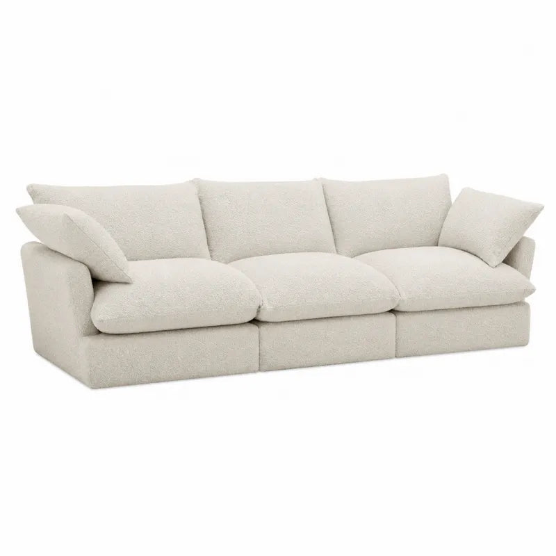 Sofa modułowa trzyosobowa z tkaniny poliestrowej w kolorze kremowym