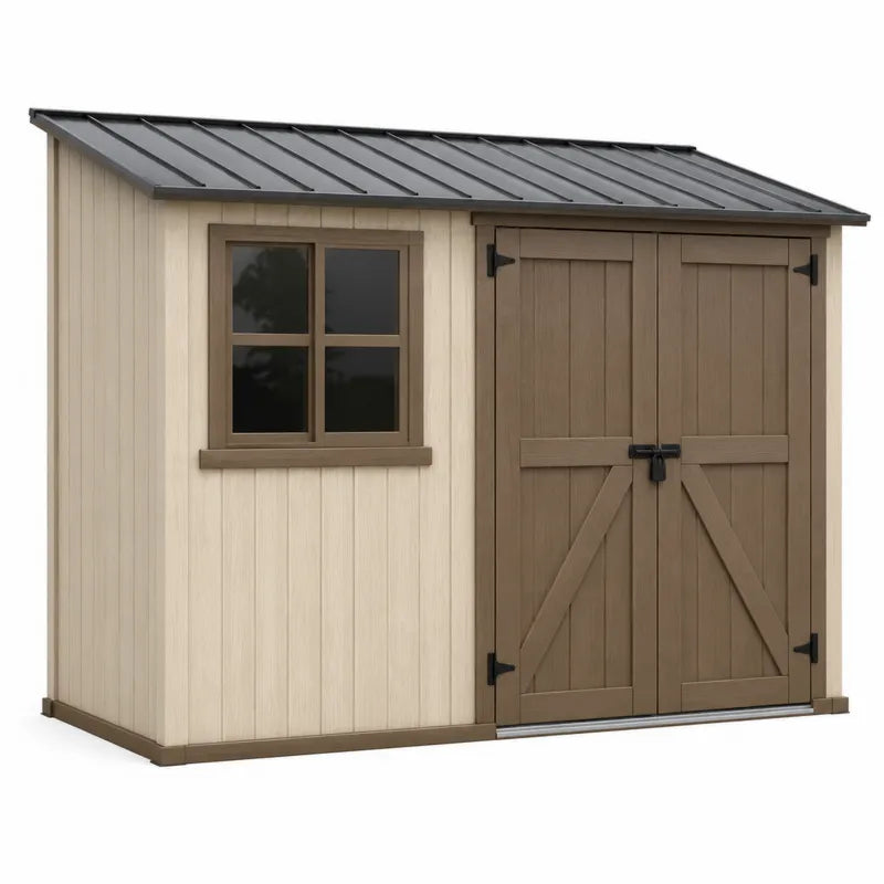 Szopa ogrodowa z PCV o wymiarach 240x190x210 cm brązowo-beżowa