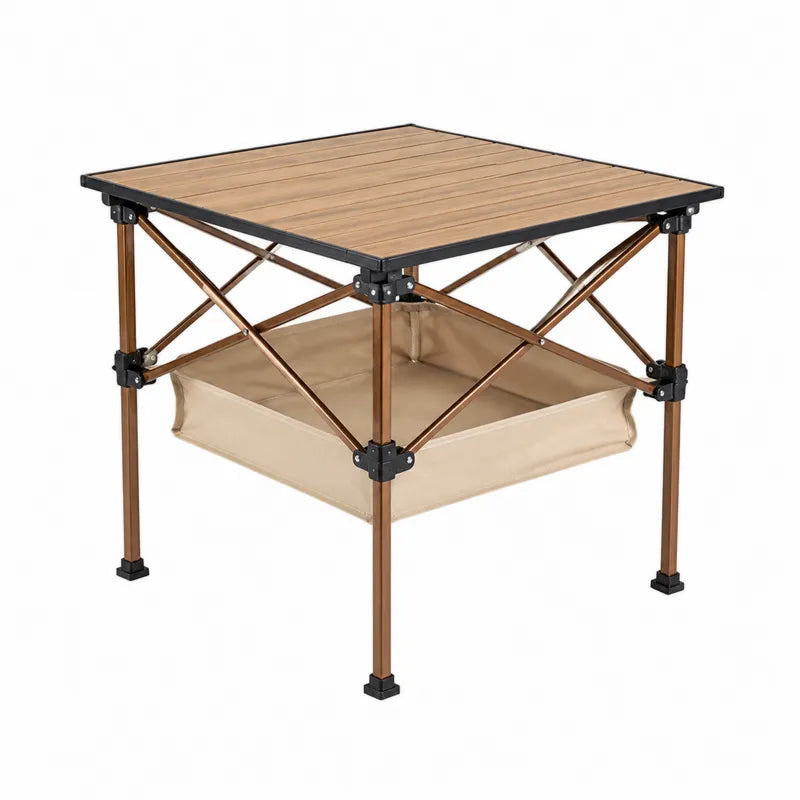 Składany stół aluminiowy z blatem z MDF 60x60 cm brązowy