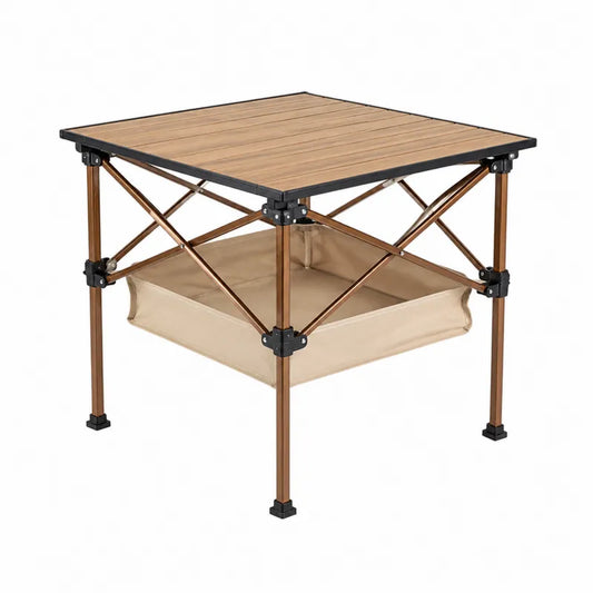 Składany stół aluminiowy z blatem z MDF 60x60 cm brązowy