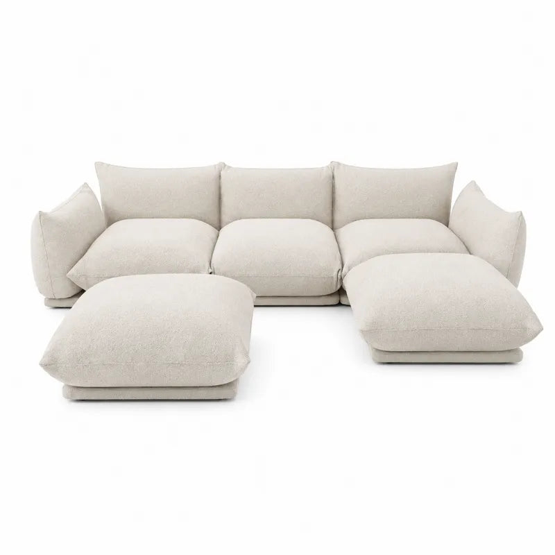 Beżowa narożna sofa modułowa z tkaniny poliestrowej 300x200x85cm