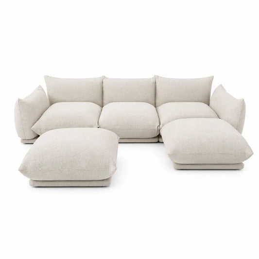 Beżowa narożna sofa modułowa z tkaniny poliestrowej 300x200x85cm