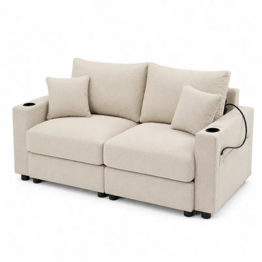 Beżowa sofa modułowa 2-osobowa z poliestru 200 cm