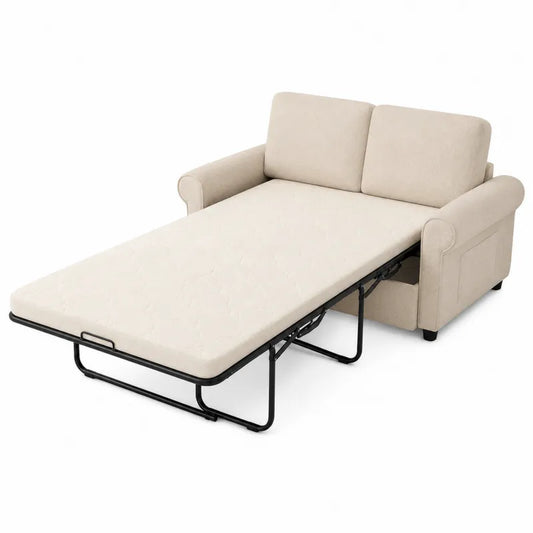 Rozkładana Sofa Dwumiejscowa Bawełniana Beżowa