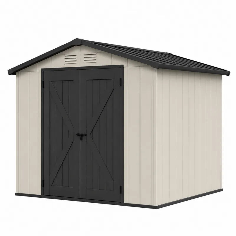 Domek ogrodowy z polipropylenu 2,3m x 2,3m beżowy/czarny